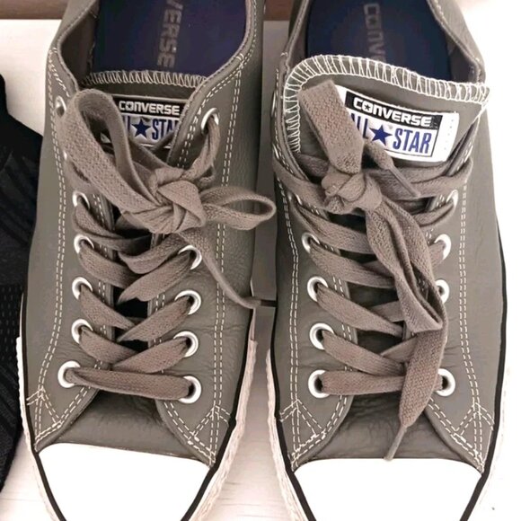 Converse Leather All Star Grey Shoes Unisex Men Size 10 + Socks - Picture 2 of 9